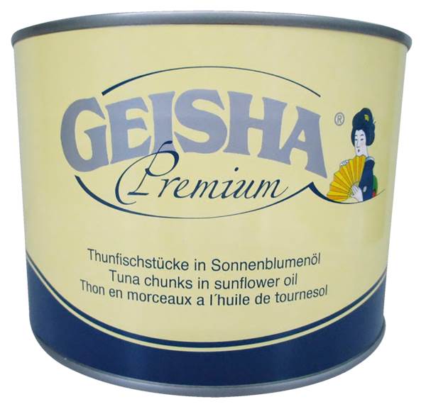 Geisha PremiumThunfisch Chunks (Stücke), in Öl, 1,705 KG/DS Abtropfgewicht: 1260g