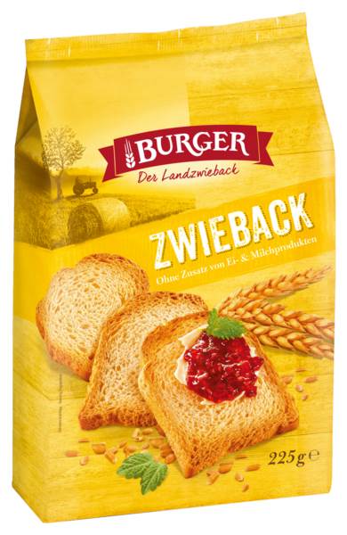 Burger Zwieback, krosser Zwieback klassischer Art, 225 G/PK