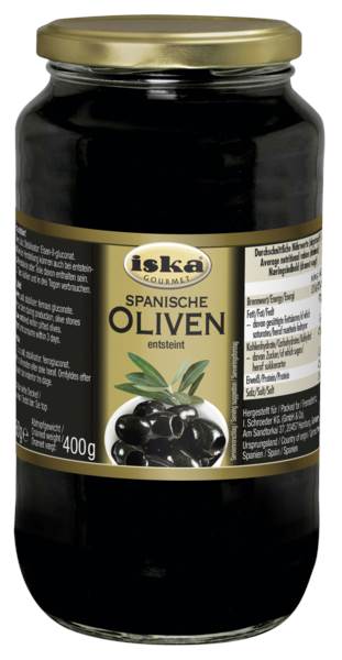 Svarta oliver, utan kärna, 900 g