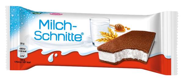 Ferrero Milchschnitte, zwei weiche Weizenmehlschnitten gefüllt mit Milchcreme, 28 G/PK