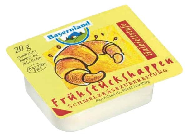 Bayernland Frühstückshappen, Schmelzkäsezub., 20% Fett i.Tr., Deutschland, 20g, 60 ST/KT fettreduziert, 1 Portion = 0,14 BE