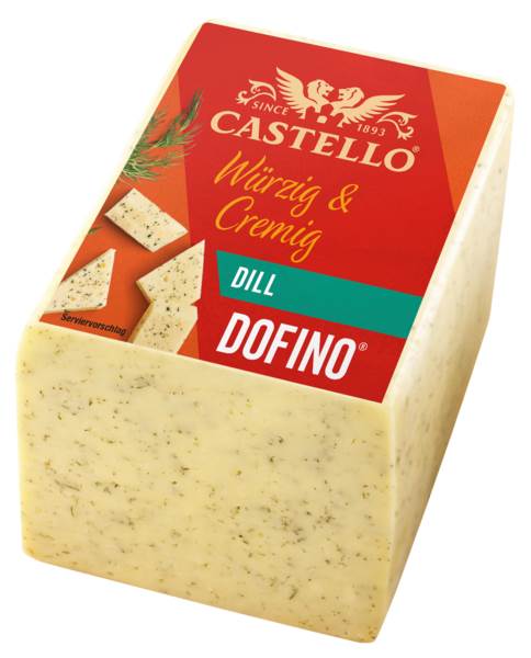 Arla Dofino Dill, Schnittkäse, Kuhmilch, 55% Fett i.Tr., Dänemark, ca. 4,2 KG/ST mild-fein