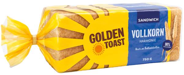 Golden Toast Vollkornharmonie Sandwich, Weizenvollkornbrot geschnitten, 0,75 KG/PK