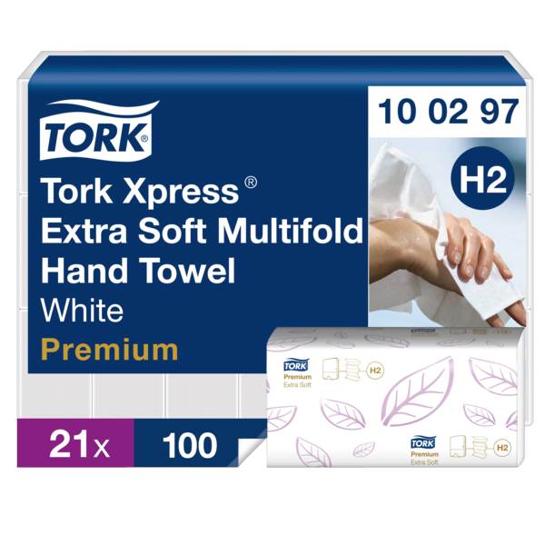 Tork Xpress Multifold Handtücher, extra weich, weiß, 21x34cm, 2lagig, H2, 2100 St., (100297) 1 KT