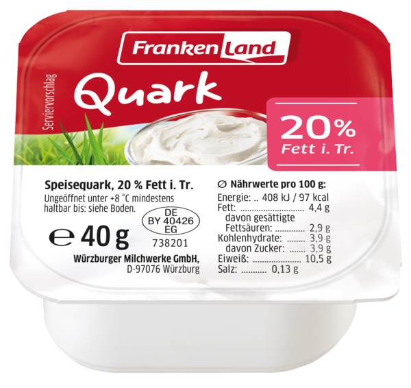 Frankenland Portionsquark, 20% Fett, 40g, 30 ST/KT