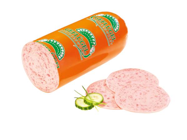 Holsteiner Putenräucherei Geflügel-Schinkenwurst, mit mittelgrober Einlage, im Kunstdarm, 1/2 Stück, 1 KG/ST Kaliber 90