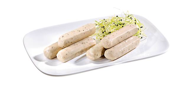 Es Schmeckt Vegetarische Rostbratwurst, ohne Darm, 12Pk(10x20g), Kaliber 18(L7,5), 2,4 KG/KT VE Erzeugnis auf Basis von Rapsöl,Sojaproteinisolat und Hühnereieiweiß