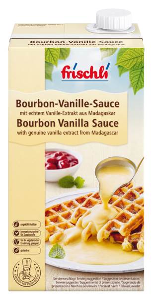 Frischli H-Bourbon Vanille Sauce, ungekühlt haltbar, 1 L/PK Sahnesauce mit echtem Vanille-Extrakt aus Madagaskar