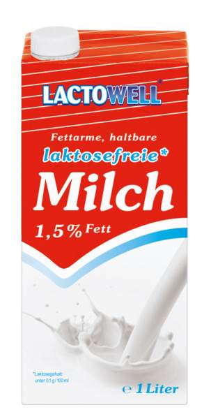 Lactowell H-Milch, 1,5% Fett, laktosefrei, 1 L/PK ungekühlt haltbar