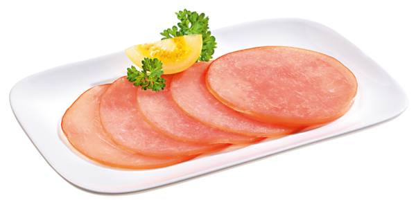 Holsteiner Putenräucherei Putenlachsschinken, geräuchert, gefächert, ca. 32 Scheiben/Pk, 0,5 KG/PK Kaliber 90, aus Fleischstücken zusammengefügt