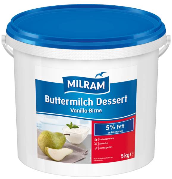 Milram Buttermilch Dessert Birne-Vanille, 5% Fett im Milchanteil, gerührt, 5 KG/EI