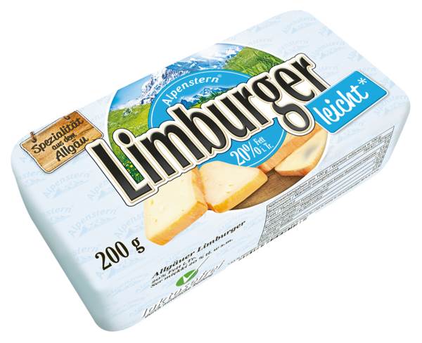 Alpenstern Allgäuer Limburger, Weichkäse, 20% Fett i.Tr., Deutschland, 200 G/PK 8% Fett absolut