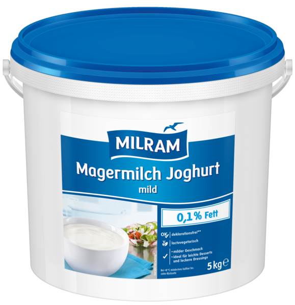 Magermilchjoghurt Natur, 0,1% Fett, stichfest, 5 KG/EI