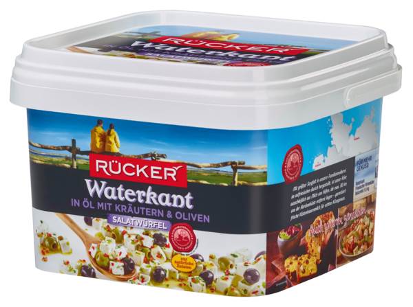Waterkant Käsewürfel m. Oliven in Öl, Einwaage= 1530 g, Kuhmilch, 45% Fett i.Tr., Deuts., 3 KG/EI