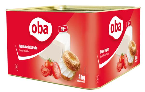 OBA Hirtenkäse, Weichkäse, Kuhmilch, 40% Fett i.Tr., Deutschland, 12x340g, 4 KG/DS ultrafiltrierter Weichkäse in Lake, feste Konsistenz
