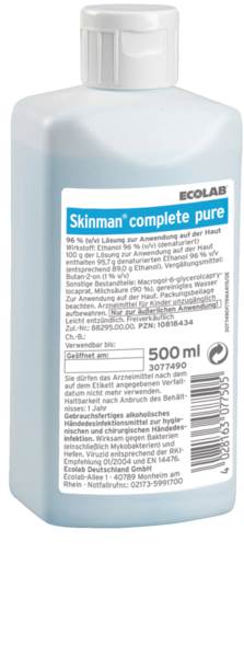 Ecolab Skinman complete pure, Händedesinfektionsmittel, (3077490) 500 ML/FL