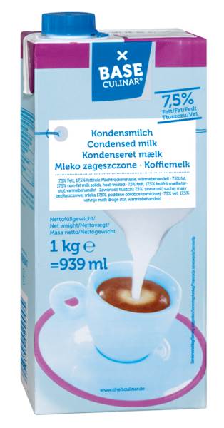 Base Culinar Kondensmilch, 7,5 % Fett, mit Schraubverschluss, 1 KG/PK ungekühlt haltbar