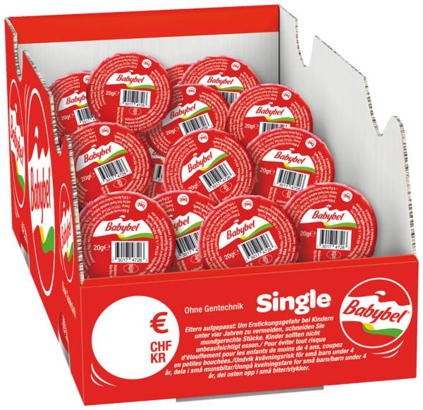 Minibabybel halbfester Schnittkäse, Kuhmilch, 45% Fett i.Tr., Frankreich, 20g, 30 ST/KT herzhaft- würzig, laktosefrei, zum Einzelverkauf geeignet