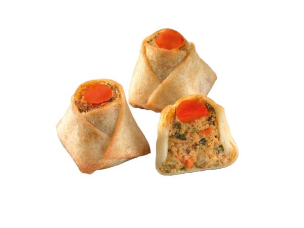TK Langenbach Volcano vegetarisch - Teigtasche mit Gemüsefüllung, Weizenteig gefüllt 2,4 KG/PK Kokosnussmilch,Zwiebel,Sellerie,Pilze,Karotte,Paprika, frittiert, ca.20g