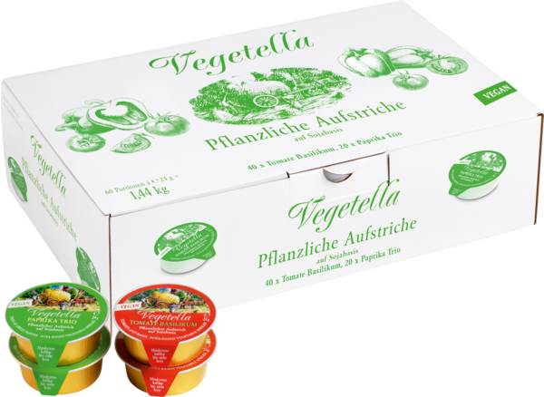 Vegetella pflanzliche Aufstriche Tomate-Basilikum/Paprika-Trio, Portionen, 24g, 60 ST/KT
