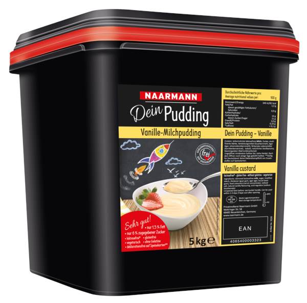 Naarmann "Dein Pudding" Vanille-Milchpudding 1,5 % Fett, laktosefrei, 5 KG/EI ungekühlt haltbar, glutenfrei, ohne Gelatine