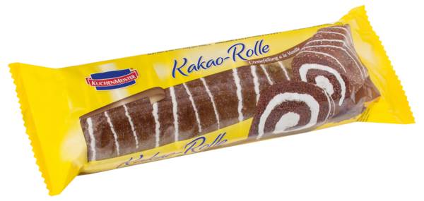 Kuchenmeister Kakao Rolle, Kakao-Rührkuchenrolle gef. 35% Vanillecreme,kakaohaltige Fettglasur 400 G/PK