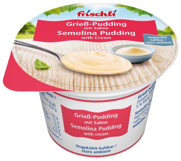 Frischli Sahne Pudding Grieß, 6% Fett, ungekühlt haltbar, 85 G/BE