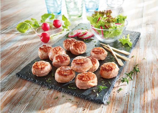TK FVZ-Combi Line Party Fleischkäse-Bällchen, ca.20 g, fertig gebraten, 5 KG/KT Bällchen aus Schweinefleisch, Zwiebeln und Gewürzen