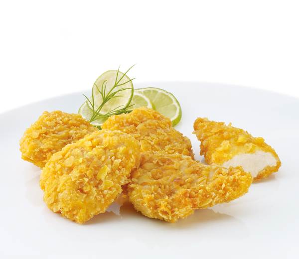 TK Hanna Hähnchen Knusperhappen, gewürzt, bratfertig, ca.25g, 3 KG/KT Hähnchen-Innenfilet in Cornflakespanade, halal