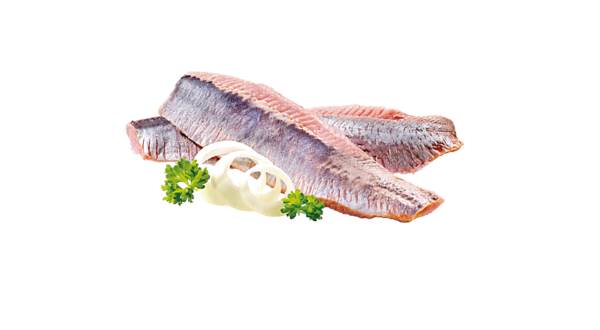 Base Culinar Matjesfilet Nordische Art rosé, ca. 50-80g, ca. 27-44Stk., 2,8 KG/EI mit Konservierungsstoffen, in Pflanzenöl(Rapsöl), Fischeinwaage: 2,2 kg