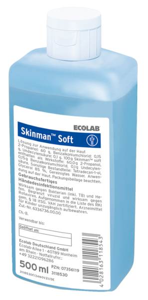 Ecolab Skinman soft, Händedesinfektion, ohne Duft- und Farbstoffe, (3118530) 500 ML/FL