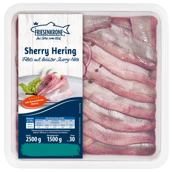 Friesenkrone Sherry filets, Hering mit leichter Sherry-Note, ca. 30 Stück, ca.50g, 2500 G/SH