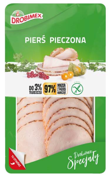 DROBIMEX Pierś z kurczaka pieczona , plastry, ok.20szt., średnica 60mm, 100 GR/PA ,