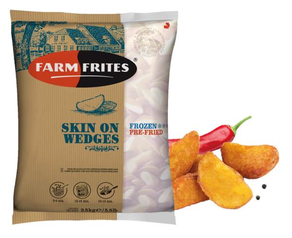 Mr Farm Frites Chrupiące pikantne cząstki ziemniaka z przyprawami, wstępnie podsmażone, 2,5 KG/PA głęboko mrożone cząstki ziemniaka ze skórką (Wedges),