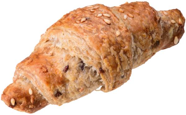 Mr La Lorraine Mini croissant wieloziarnisty z nadzieniem śliwkowym 30g, częściowo wypieczony, 4 KG/KT  , z ciasta francuskiego, posypany sezamem, poddany wstępnemu rozrostowi,