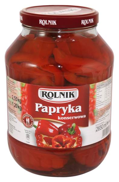 Rolnik Papryka konserwowa ćwiartki, 2650 ML/SŁ masa netto po odsączeniu: 1200 g