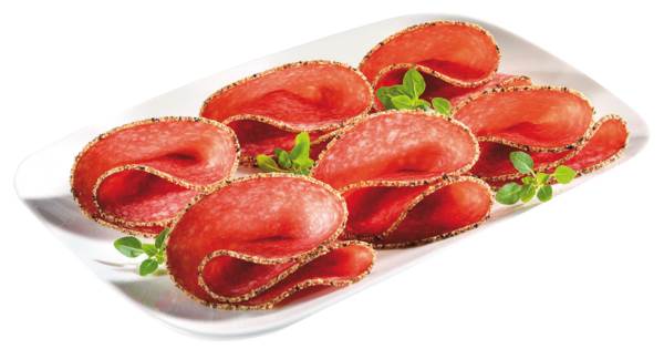 Star Culinar Salami w pieprzu, surowe, wędzone, kaliber 95/100, plastry, ok. 46 szt/opak., 0,5 KG/PA