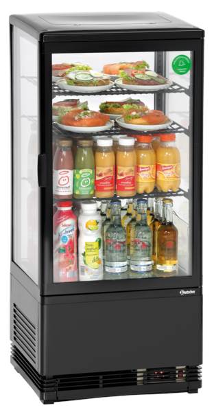 Bartscher Mini-Kühlvitrine 78 l, schwarz mit Beleuchtung, Umluftkühlung, Ein-/Ausschalter, 1 ST