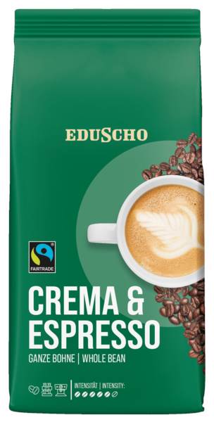 Eduscho Fairtrade Crema & Espresso, ganze Bohne, 100% Robusta, 1 KG/BT