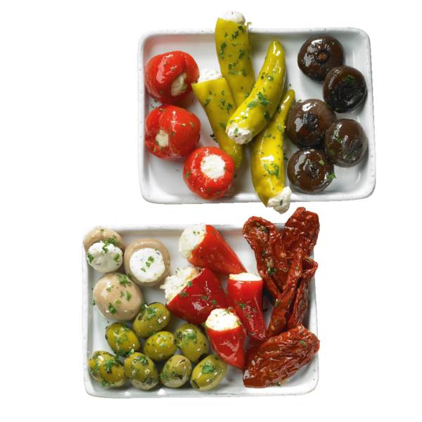 Kühlmann Antipasti Partyplatte Mix 2/1,5kg, 1 SH grü.Peperoni, Florini, grü.Oliven, Balsamicozwi., Champignons, Peppadew, Tomaten