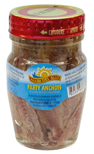 Mari Del Sud Anchois filety w oleju słonecznikowym, (Sardele) 75 GR/SŁ