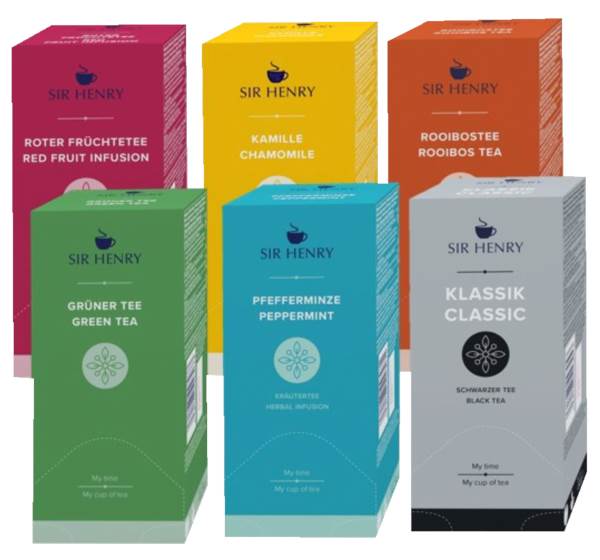 Sir Henry Mischkarton, Klassik, Kamille, Früchtetee, Rooibos, Grüner Tee, Pfefferminze, 150 BT/KT