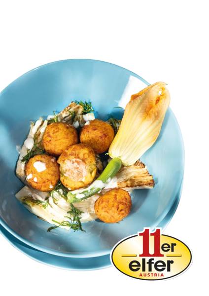 TK 11er Rösti-Lachs Snack, vorgebacken, ca. 22g, 1 KG/BT gefüllt mit Lachs und Frischkäse, glutenfrei