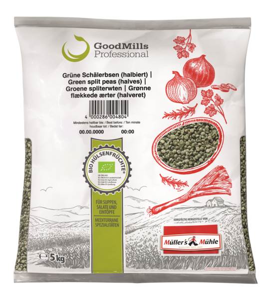 Müller`s Mühle Bio Erbsen grün halb, 5 KG/BT