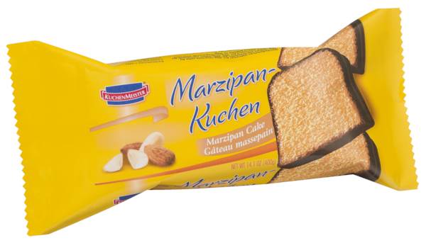 Kuchenmeister Marzipan Kuchen, Rührkuchen mit Marzipan,mit kakaohaltiger Fettglasur überzogen, 0,4 KG/PK