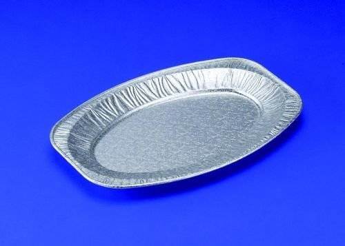 Aluminiumfat ovalt mellan, präglat, 43 x 29 x 2,5 cm, 10 st