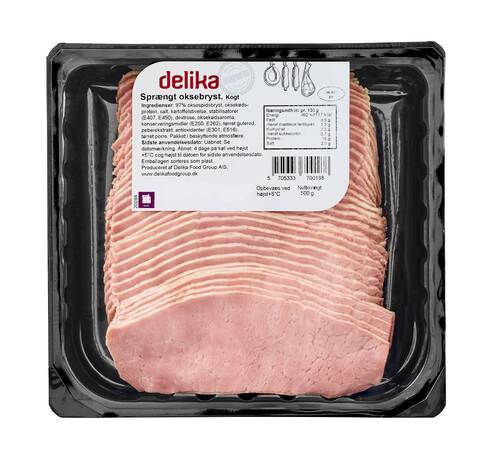 Oksebryst kogt, sprængt, skiver, 500 g