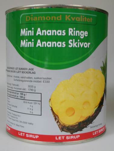 Ananas små ringe i sukkerlage, 3 kg