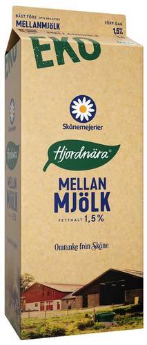 Mellanmjölk 1,5%, KRAV, Hjordnära, ekologisk, 1,5 l
