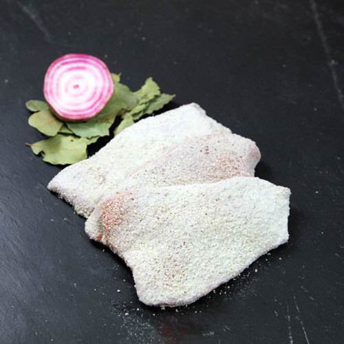 Schnitzel av kalvytterlår, bankad, panerad, 180 g, EU